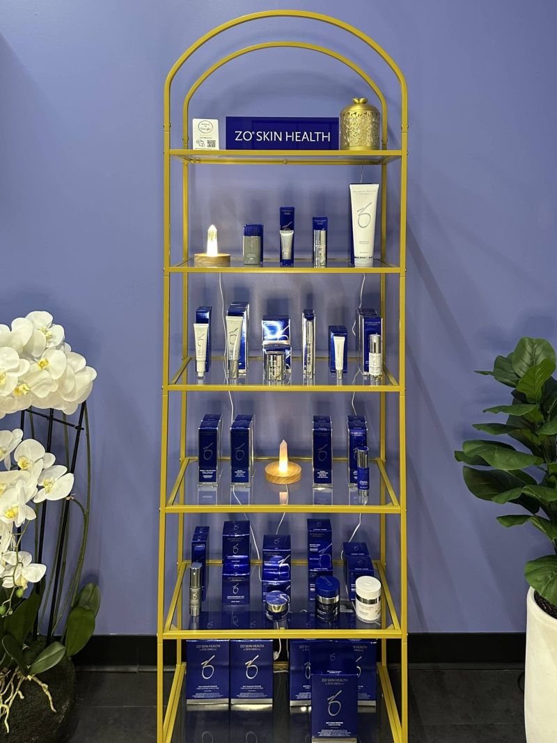 Display of medical-grade ZO® Skin Health products available at our Pittsburgh med spa.